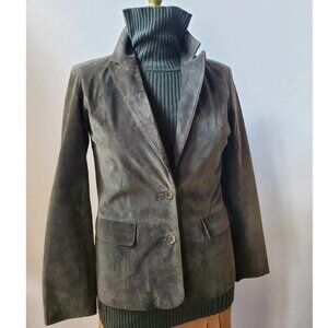 Margaret Godfrey Olive Green Single Breasted Lined Suede Blazer Jacket Size 10